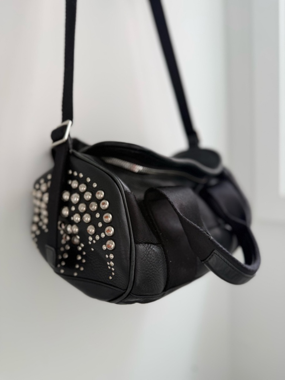 Alexander Wang Black Leather & Web Silver Studded Small Duffel Bag - Picture 4 of 10